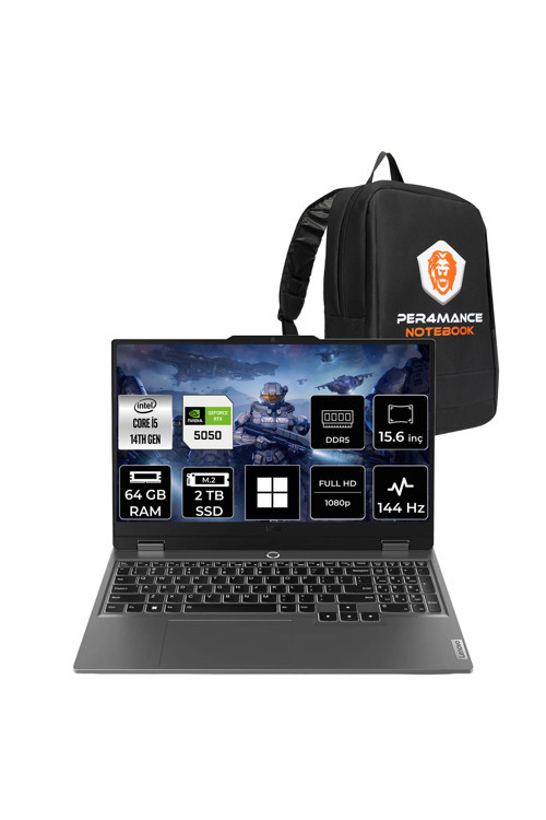 LOQ 15IRX10 i5 14500HX 64GB 2TB SSD RTX5050/8GB 100W 15.6" FHD 144Hz W11P Gaming Laptop