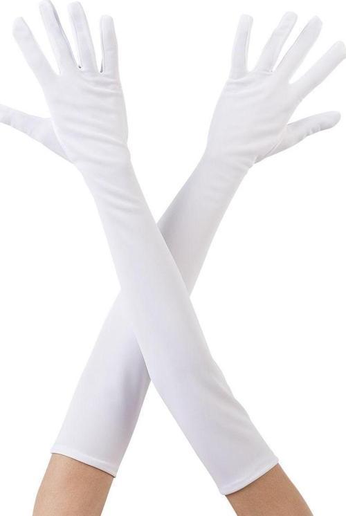 Beyaz Renk Dirseğe Kadar Uzun Kumaş Eldiven 40 cm