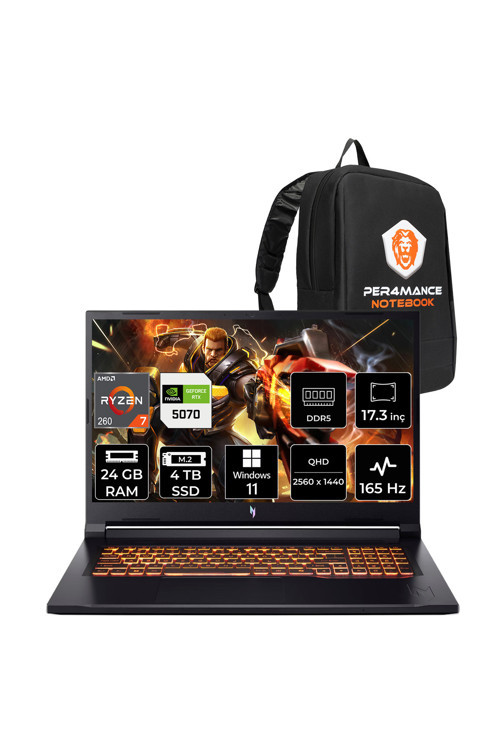 Nitro V17 AI Ryzen 7 260 24GB 4TB SSD RTX5070/8GB 85W 17.3" QHD 165Hz W11H Gaming Laptop