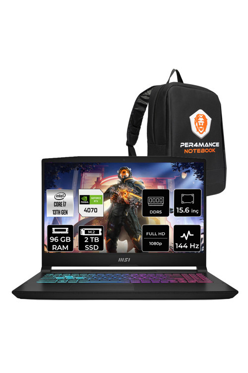 KATANA 15 B13VGK i7 13620H 96GB 2TB SSD RTX4070/8GB 15.6" FHD 144Hz FDOS Gaming Laptop & PER4 Çanta