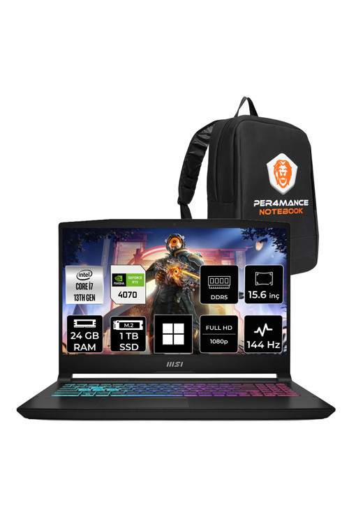 KATANA 15 B13VGK i7 13620H 24GB 1TB SSD RTX4070/8GB 15.6" FHD 144Hz W11H Gaming Laptop & PER4 Çanta
