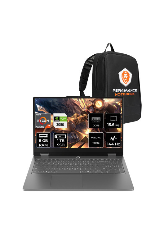 LOQ Essential R7 7735HS 8GB 1TB SSD RTX3050/6GB 65W 15.6" FHD 144Hz FDOS Gaming Laptop