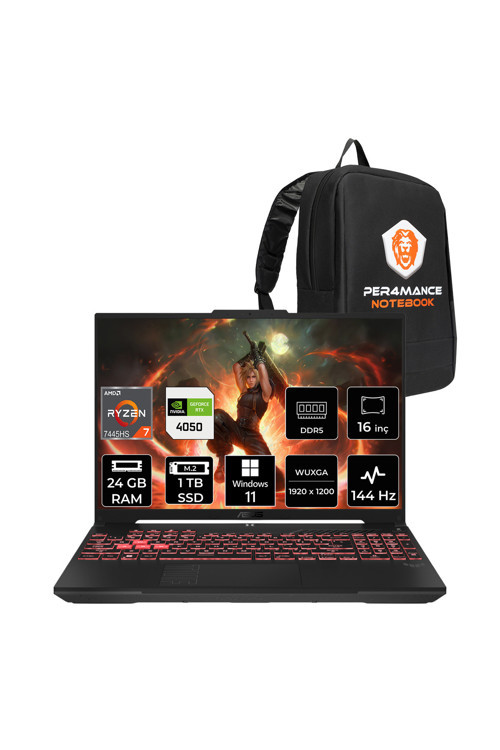 TUF A16 R7-7445HS 24GB 1TB SSD RTX4050/6GB 140W 16'' FHD+ W11P Gaming Laptop FA607NUG & ÇANTA