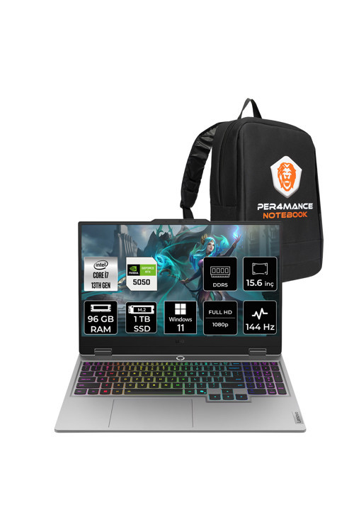 LOQ 15IRX10 i7-13700HX 96GB 1TB SSD RTX5050/8GB 100W 15.6'' FHD W11H Gaming Laptop & ÇANTA