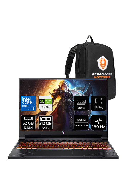 Nitro V16 Intel Core 7 240H 32GB 512GB SSD RTX5070/8GB 95W 16" WUXGA 180Hz FDOS Gaming Laptop