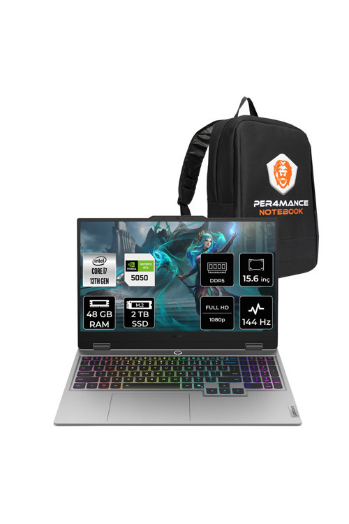 LOQ 15IRX10 i7-13700HX 48GB 2TB SSD RTX5050/8GB 100W 15.6'' FHD FDOS Gaming Laptop & ÇANTA