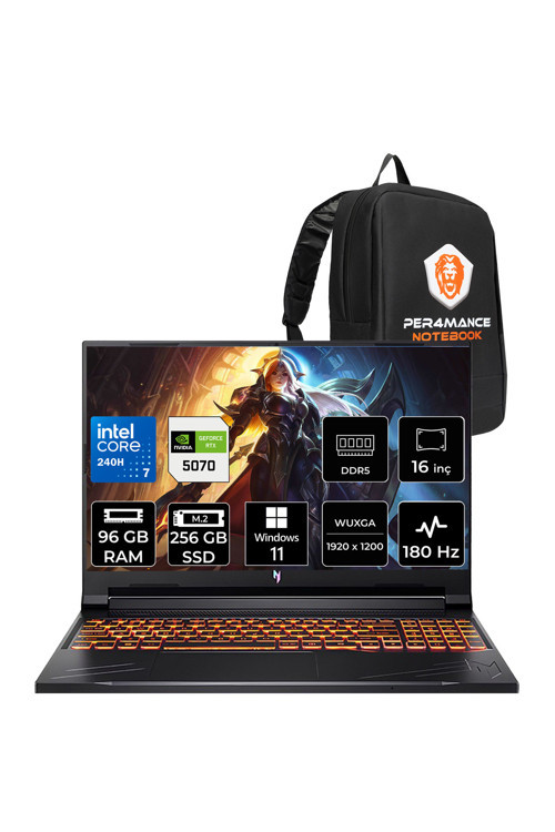 Nitro V16 Intel Core 7 240H 96GB 256GB SSD RTX5070/8GB 95W 16" WUXGA 180Hz W11H Gaming Laptop