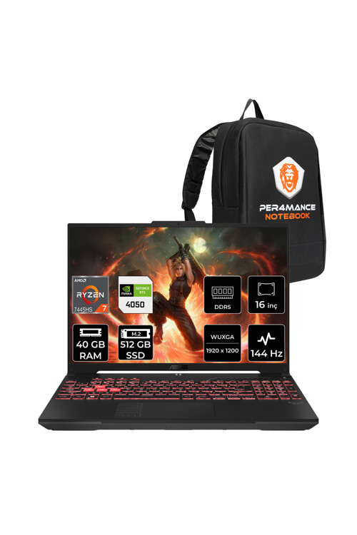 TUF A16 R7-7445HS 40GB 512GB SSD RTX4050/6GB 140W 16'' FHD+ FDOS Gaming Laptop FA607NUG & ÇANTA