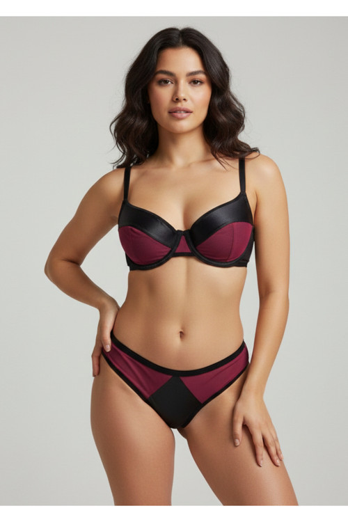 Bordo Bralet Sütyen Tanga İç Çamaşırı Takımı