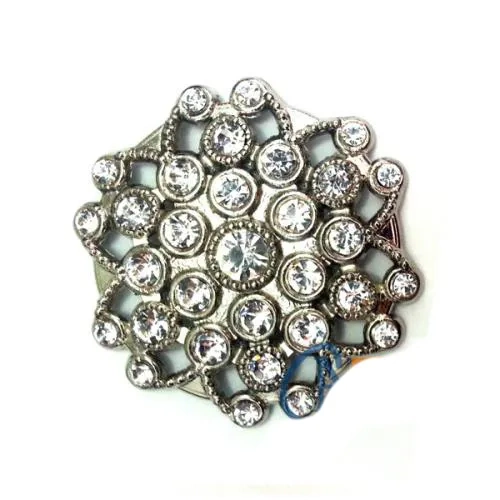 Taşlı Yuvarlak Broş, Sandık Süsü 4,5 Cm - Nikel, 1 Adet