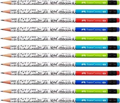 Faber-Castell Caligraphy Desenli Silgili Yuvarlak HB Kurşun Kalem - 12 Adet