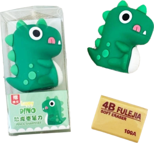 Dinozor Kalemtıraş 3D Şekilli Silikon Kalemtıraş - Yeşil