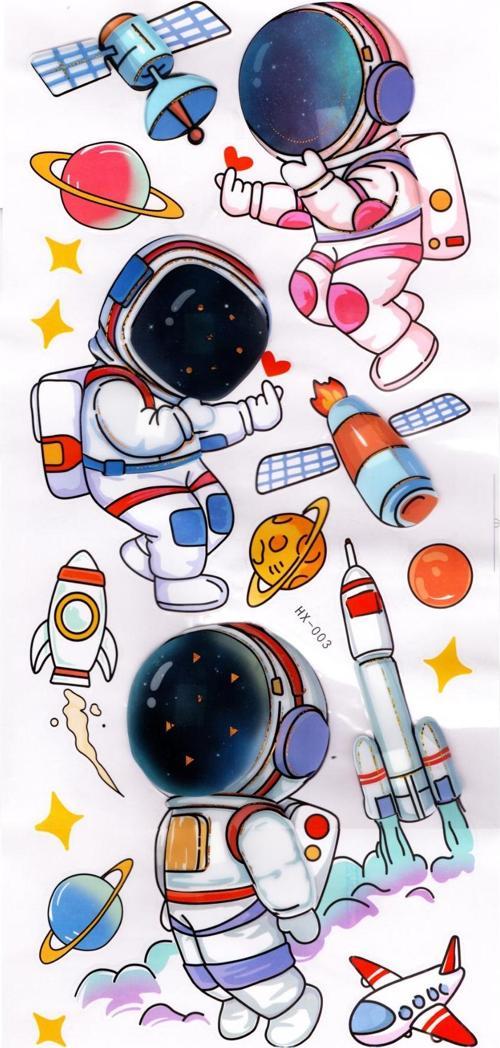 Duvar Sticker Kabartmalı 3 Boyutlu Sticker, 3d Duvar Stiker (HX003) 55x25 cm - Astronot Uçak