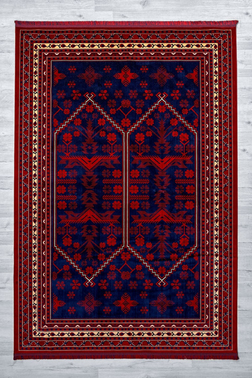 Kırmızı Renkli Afgan Motifli Yıkanabilir Otantik Dokuma Halı 03