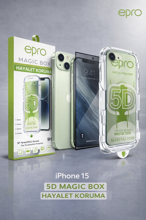 epro iPhone 15 5D Magic Box Hayalet Koruma Tam Kapsama Ekran Koruyucu