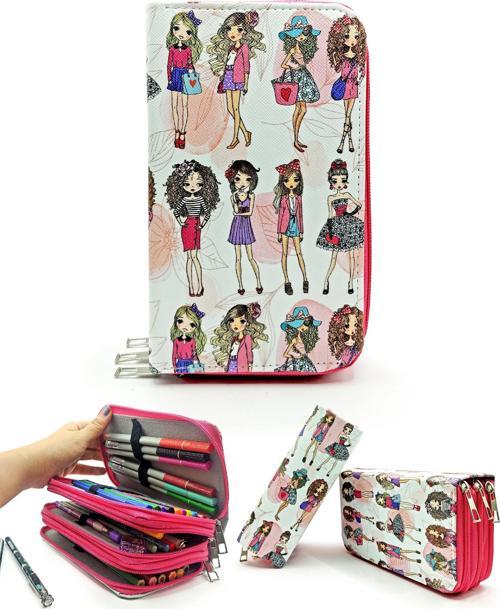 Kalem Kutusu Model Kızlar Moda Fashion Kawai Organizer Kalemkutu Vegan Deri Üç Bölmeli Kalemlik