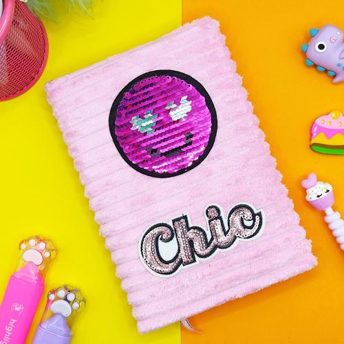 Peluş Pullu Not Defteri (20X13 cm) , 60 Yaprak, Kalpli Gülenyüz - Pudra