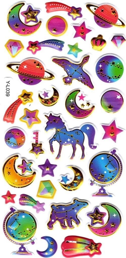 Sticker Kabartmalı Stiker Defter, Planlayıcı Etiket (limyl-039)-17X9 cm- Rainbow Gezegen Unicorn