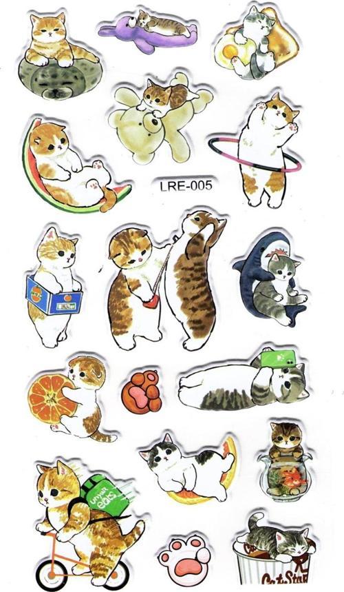 Sticker Kabartmalı Stiker Defter, Planlayıcı Etiket (lre-005) - 17X9 cm - Oyuncu Eğlenceli Kediler