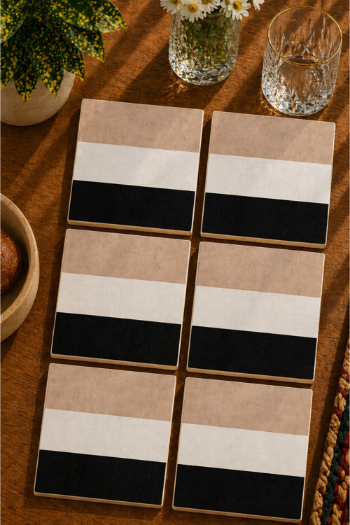 Klasik Modern Tasarım 6’Lı Set Bardak Altlığı - Uv Baskı Mdf - 10X10 Cm