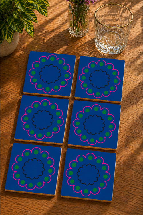Soyut - Geometrik Temalı 6’Lı Set Bardak Altlığı - Uv Baskı Mdf - 10X10 Cm