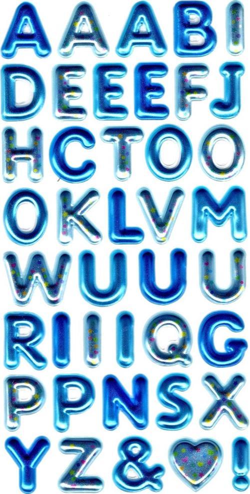 Sticker Kabartmalı Stiker Defter, Planlayıcı Etiket (metalik-753) - 17X9 cm - Metalik Alfabe Mavi