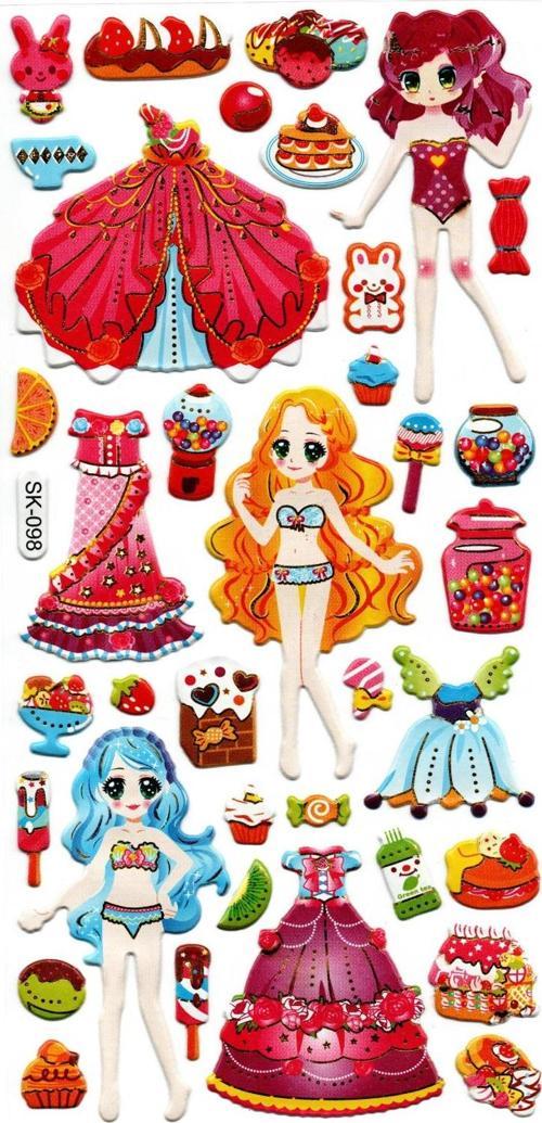 Sticker Kabartmalı Stiker Defter, Planlayıcı Etiket (sk098) 9x18 cm- Prenses Kız Giydirme