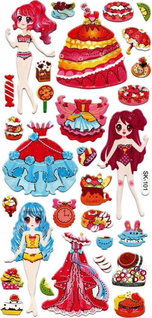 Sticker Kabartmalı Stiker Defter, Planlayıcı Etiket (sk101) 9x18 cm- Kız Giydirme