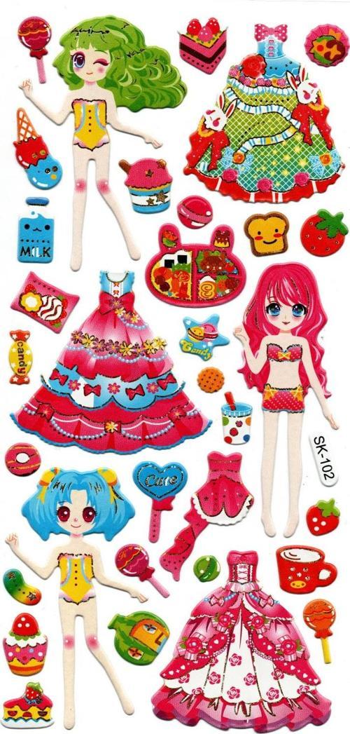 Sticker Kabartmalı Stiker Defter, Planlayıcı Etiket (sk102) 9x18 cm- Kız Giydirme