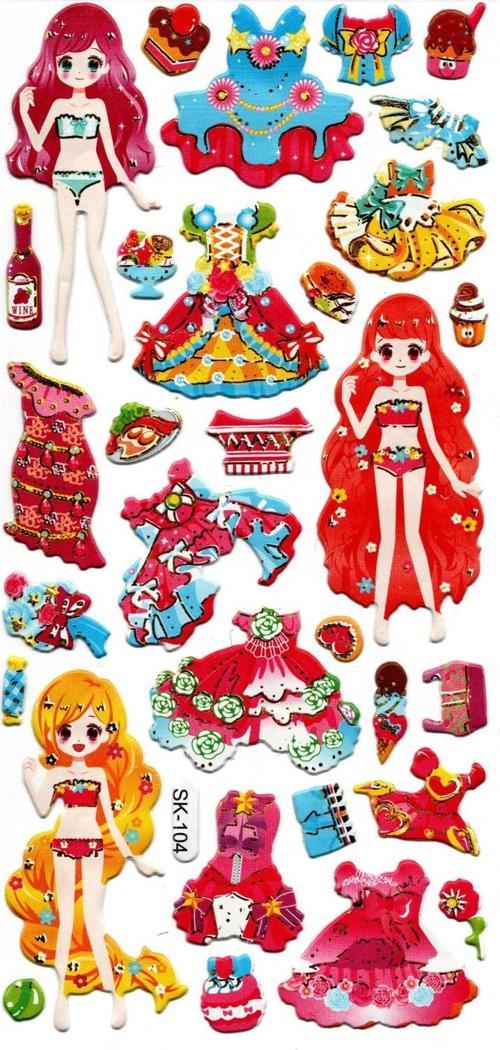 Sticker Kabartmalı Stiker Defter, Planlayıcı Etiket (sk104) 9x18 cm- Kız Giydirme