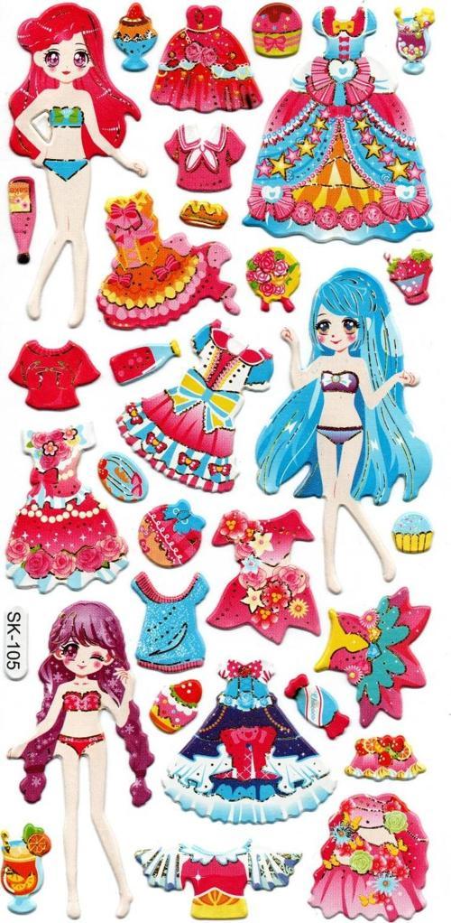 Sticker Kabartmalı Stiker Defter, Planlayıcı Etiket (sk105) 9x18 cm- Kız Giydirme
