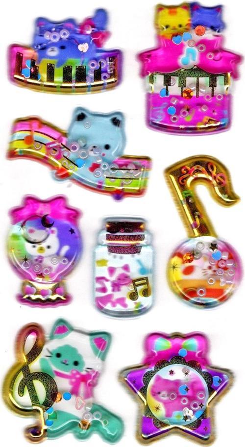 Sticker Kabartmalı Stiker Defter, Planlayıcı Etiket (sulu-902) - 14X8 cm- Sulu Boncuklu Kedi 