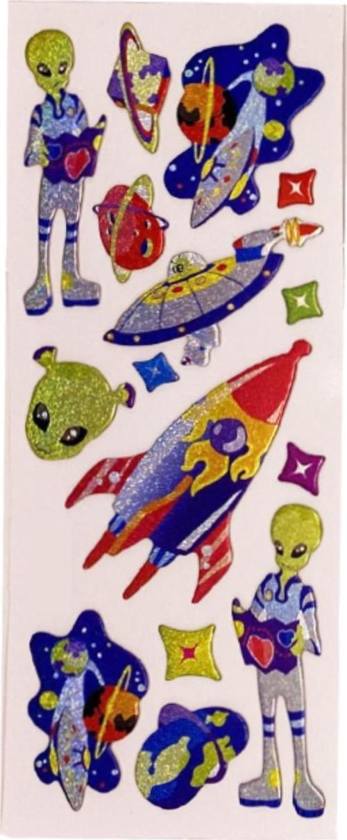 Sticker Kabartmalı Stiker Defter, Planlayıcı Etiket Uzaylı ve roket (cb429) 16x7 cm