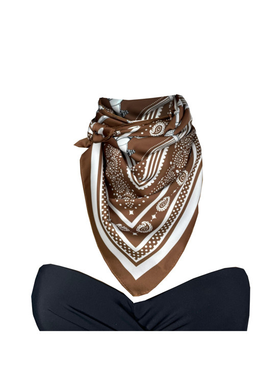 Scarf Kahve Serisi (kahve-beyaz) Fular 70*70 cm
