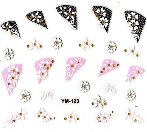 Tırnak Sticker, Tırnak Süsleme, Nail Art (ym-123) - 6X5 cm - Papatya Pembe Çiçek