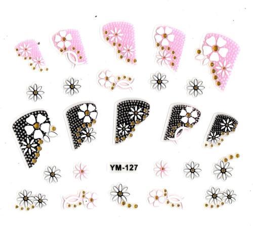Tırnak Sticker, Tırnak Süsleme, Nail Art (ym-127) - 6X5 cm - Siyah Çizgili Papatya