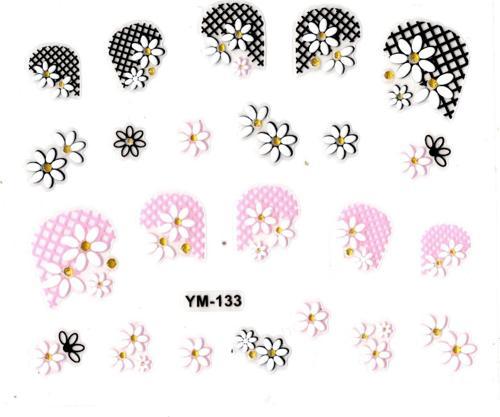 Tırnak Sticker, Tırnak Süsleme, Nail Art (ym-133) - 6X5 cm - Siyah Pembe Papatya