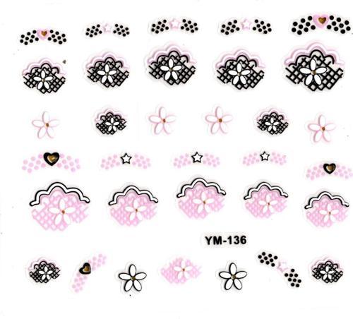 Tırnak Sticker, Tırnak Süsleme, Nail Art (ym-136) - 6X5 cm - Yıldız Kalp Çiçek