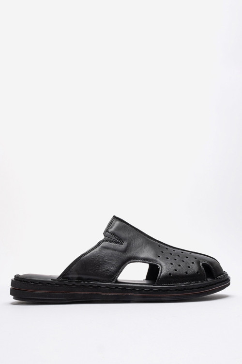 Erkek Burnu Kapalı Terlik Gerçek Deri DC 1149 SİYAH