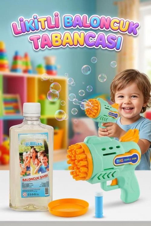 Köpük Baloncuk Makinası! 3 Parçalı Yanında 500ML Baloncuk Likiti Hediyeli Eğlenceli Oyun Seti