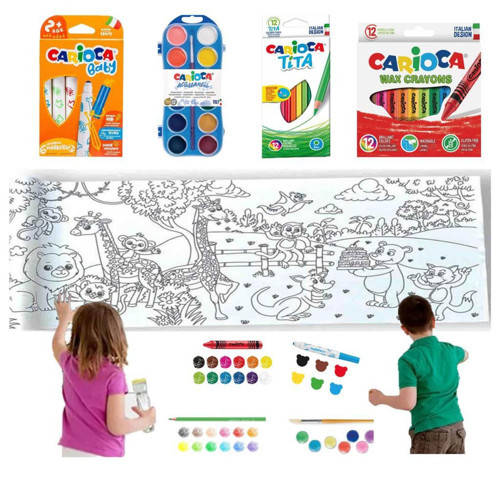 Carioca 4'lü Boyama seti + Lino Yapışkanlı Boyama Kağıdı 200x30 cm Anımal Paradıse