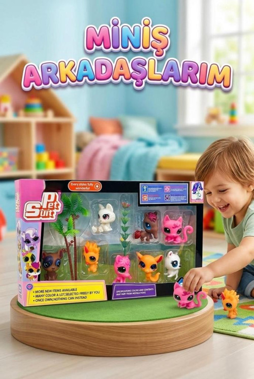 Miniş Arkadaşlarım 8'li Figür Seti - Sevimli Hayvanlar Koleksiyonu ve Aksesuar Paketi