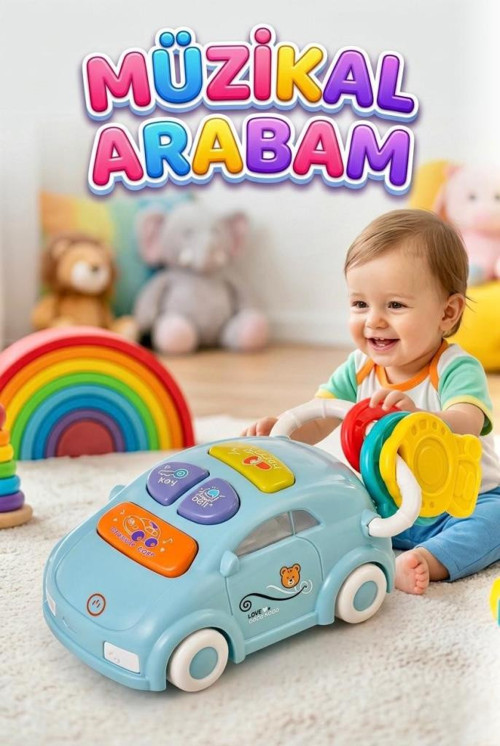 Müzikal Arabam Renkli Pilli Eğitici ve Eğlenceli Bebek Aktivite Oyuncağı