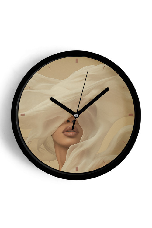 Modern Sanat Tarzı Kadın Duvar Saati - 35Cm - Önü Camlı Siyah Kasa - Sessiz Mekanizma