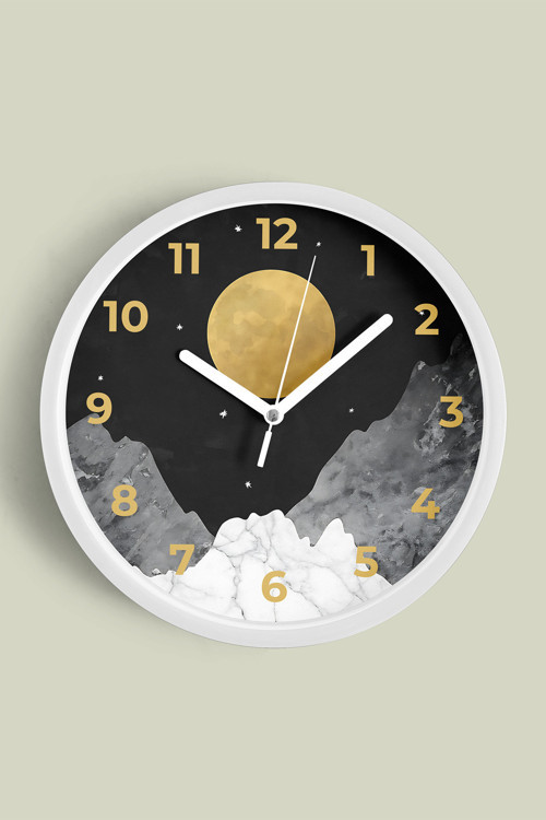 Soyut Gece Görüşü Modern Duvar Saati - 30Cm - Önü Camlı Beyaz Kasa - Sessiz Mekanizma
