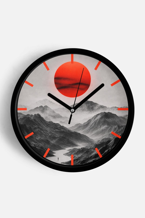 Soyut - Bohem - Doğa - Deniz Manzaralı Modern Duvar Saati - 35Cm - Önü Camlı Siyah Kasa