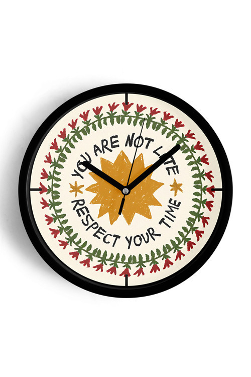 Modern Yazılı Tasarım - You Are Not Late Duvar Saati - 30Cm - Önü Camlı Siyah Kasa