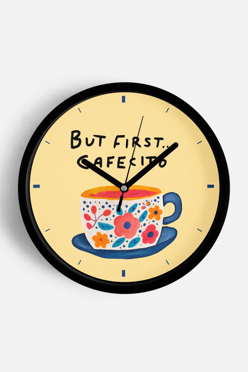 Modern Yazılı Tasarım - '' But Fırst Cafesıto '' Mutfak Duvar Saati - 30Cm - Önü Camlı Siyah Kasa