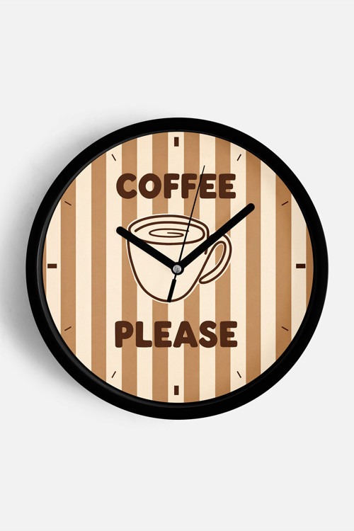 Modern Yazılı Tasarım - '' Coffee Please'' Mutfak Duvar Saati - 30Cm - Önü Camlı Siyah Kasa