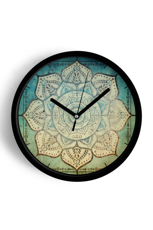 Soyut Mandala Temalı Modern Duvar Saati - 30Cm - Önü Camlı Siyah Kasa - Sessiz Mekanizma